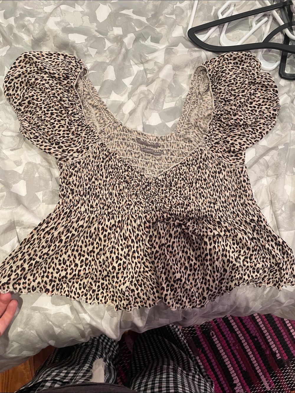 Urban Outfitters Beige and Black Leopard Smocked Peplum Crop Top